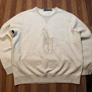 Polo Ralph Lauren Grey Double Knit Big Pony Rugby Sweatshirt XL 41381